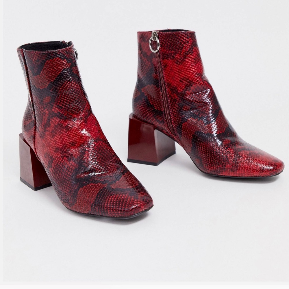 ASOS Heeled Boots Red Snake Print UK 3